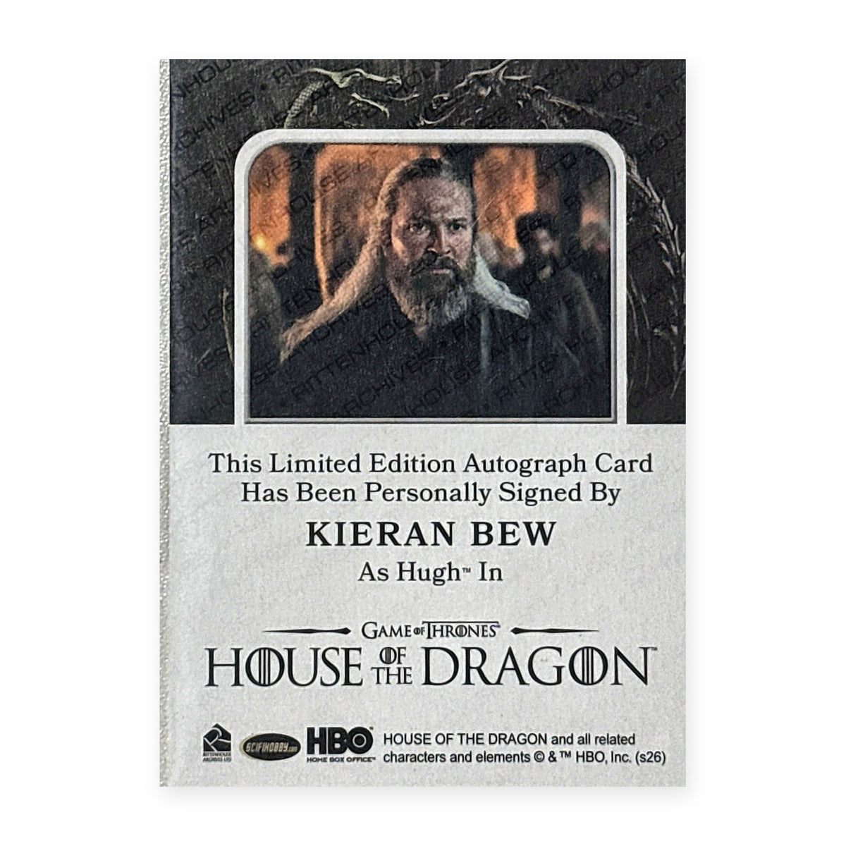 Kieran Bew Hugh Autograph HotD Series 2 Rückseite