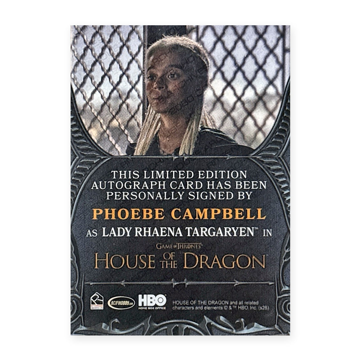 Phoebe Campbell Lady Rhaena Targaryen Autograph HotD Series 2 Rückseite