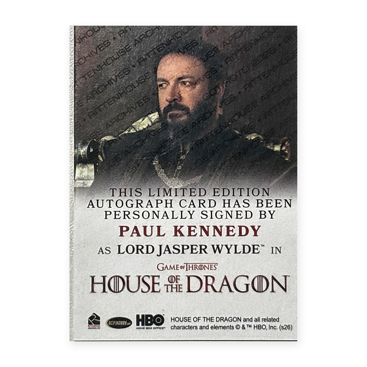 Paul Kennedy Lord Jasper Wylde Autograph HotD Series 2 Rückseite