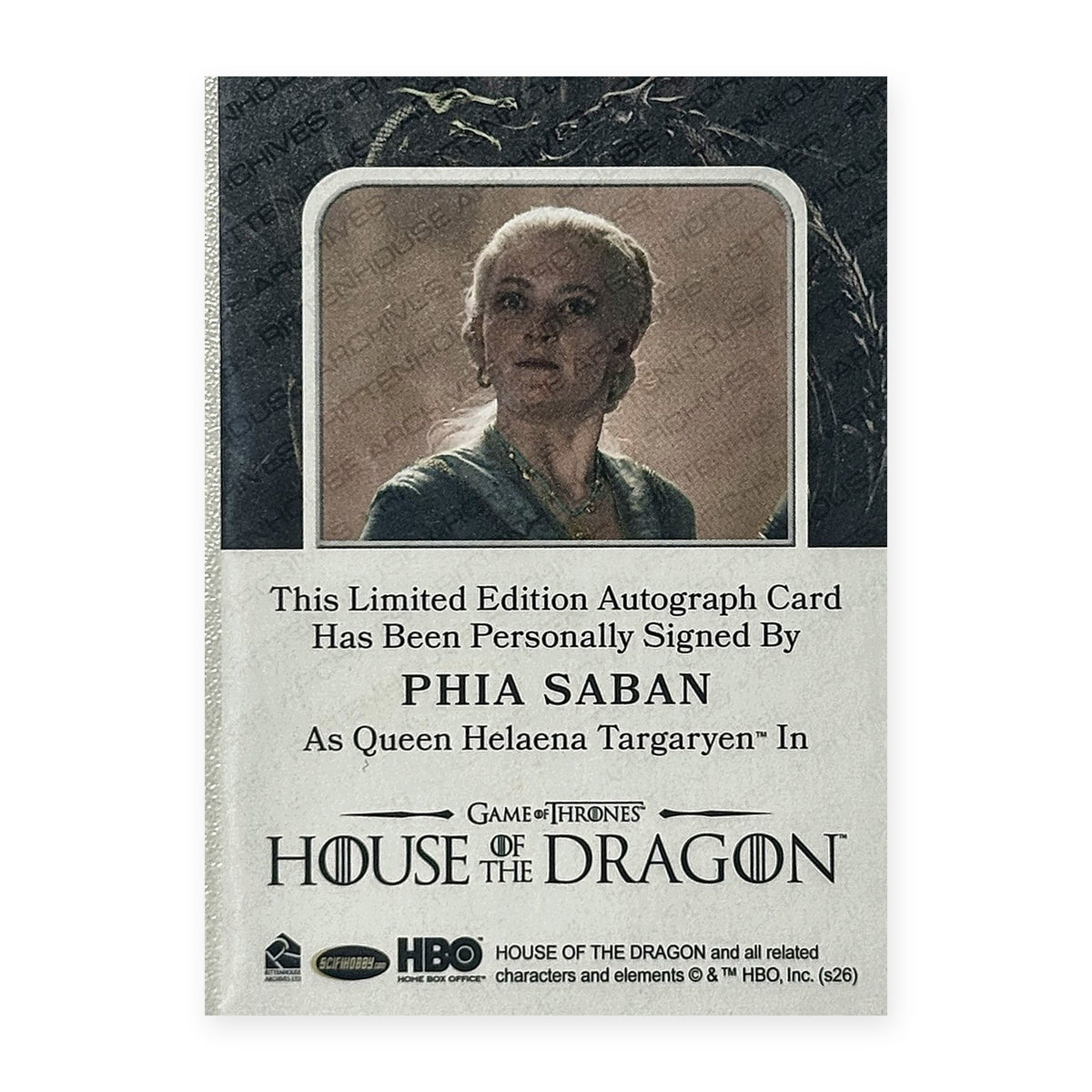 Phia Saban Queen Helaena Targaryen Autograph HotD Series 2 Rückseite
