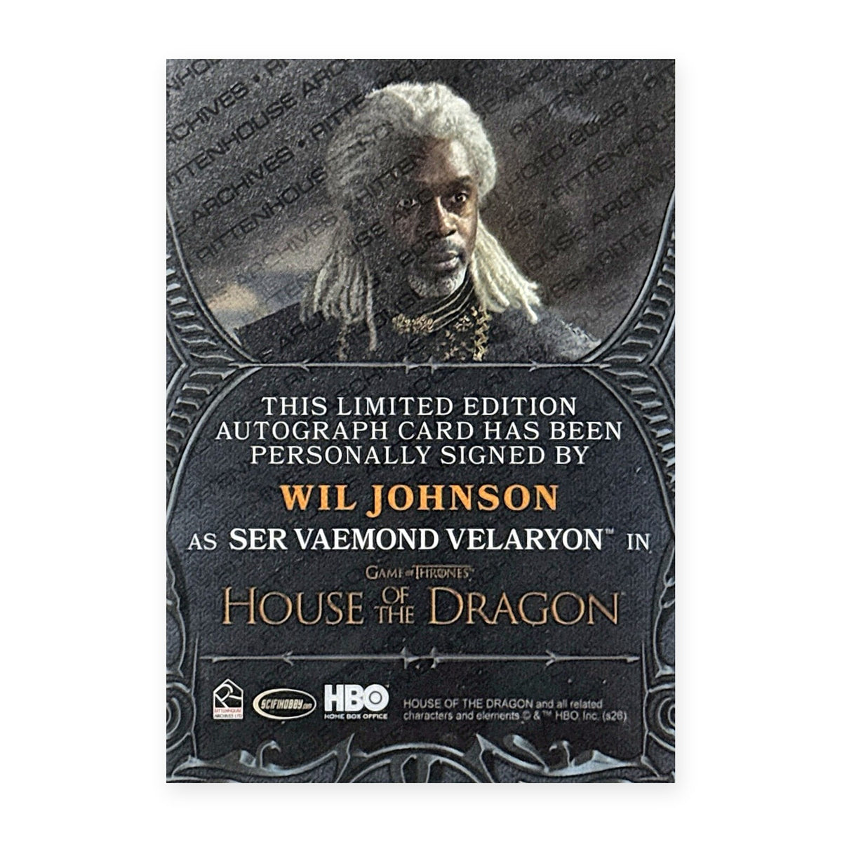 Wil Johnson Ser Vaemond Velaryon Autograph HotD Series 2 Rückseite