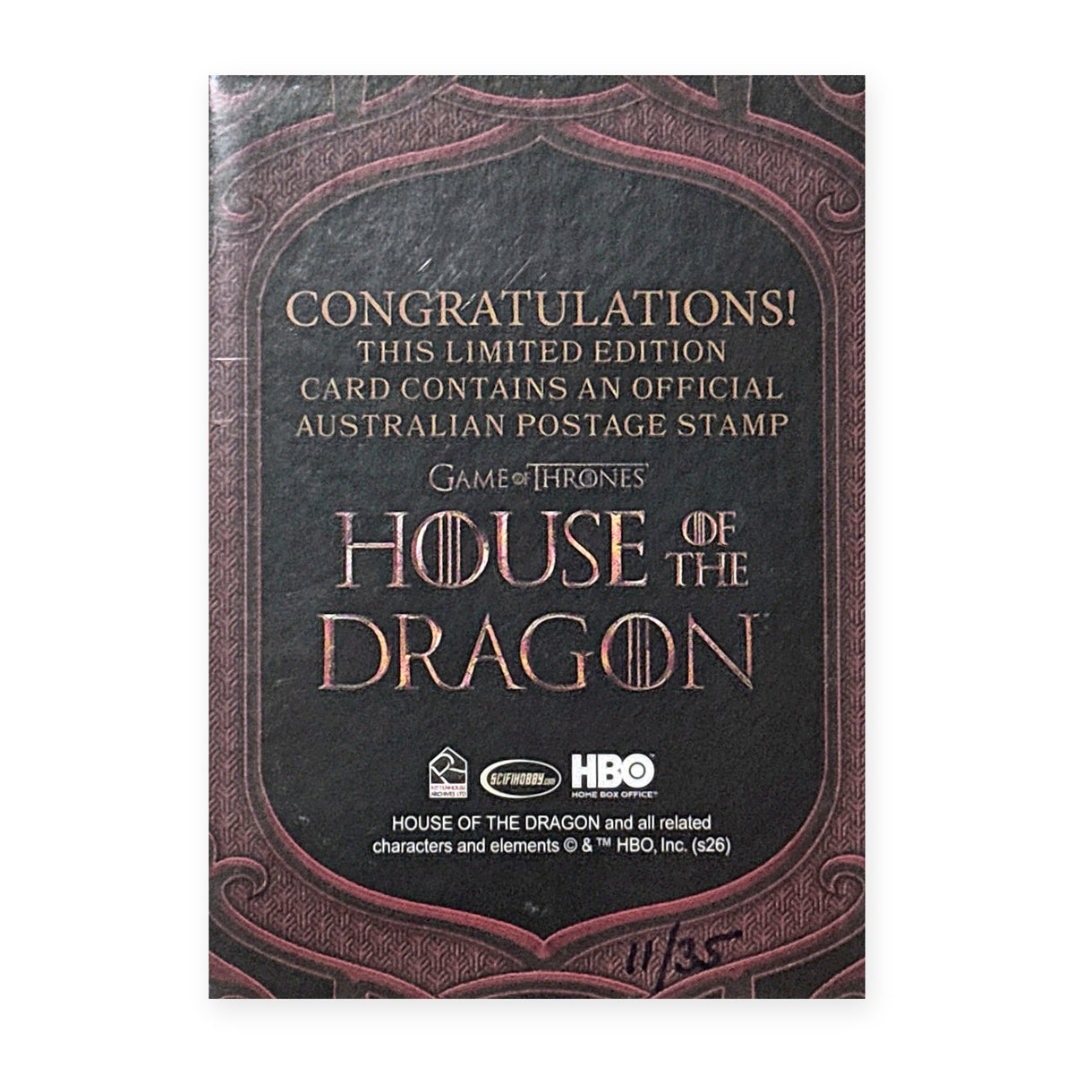 The Iron Throne Stamp Card HotD Series 2 Rückseite