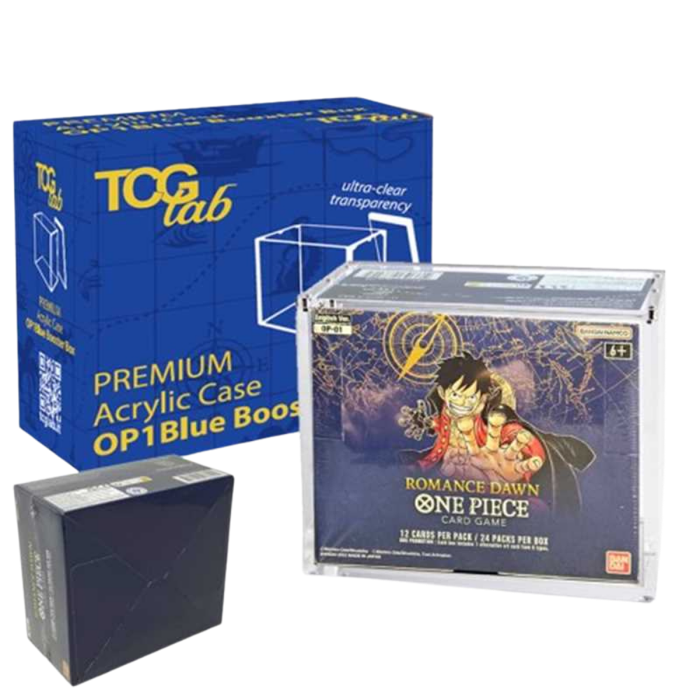 Acryl Case - One Piece Card Game Display - OP01 Romance Dawn Blue Bottom - Magnetisch Plexiglass - TCGLAB