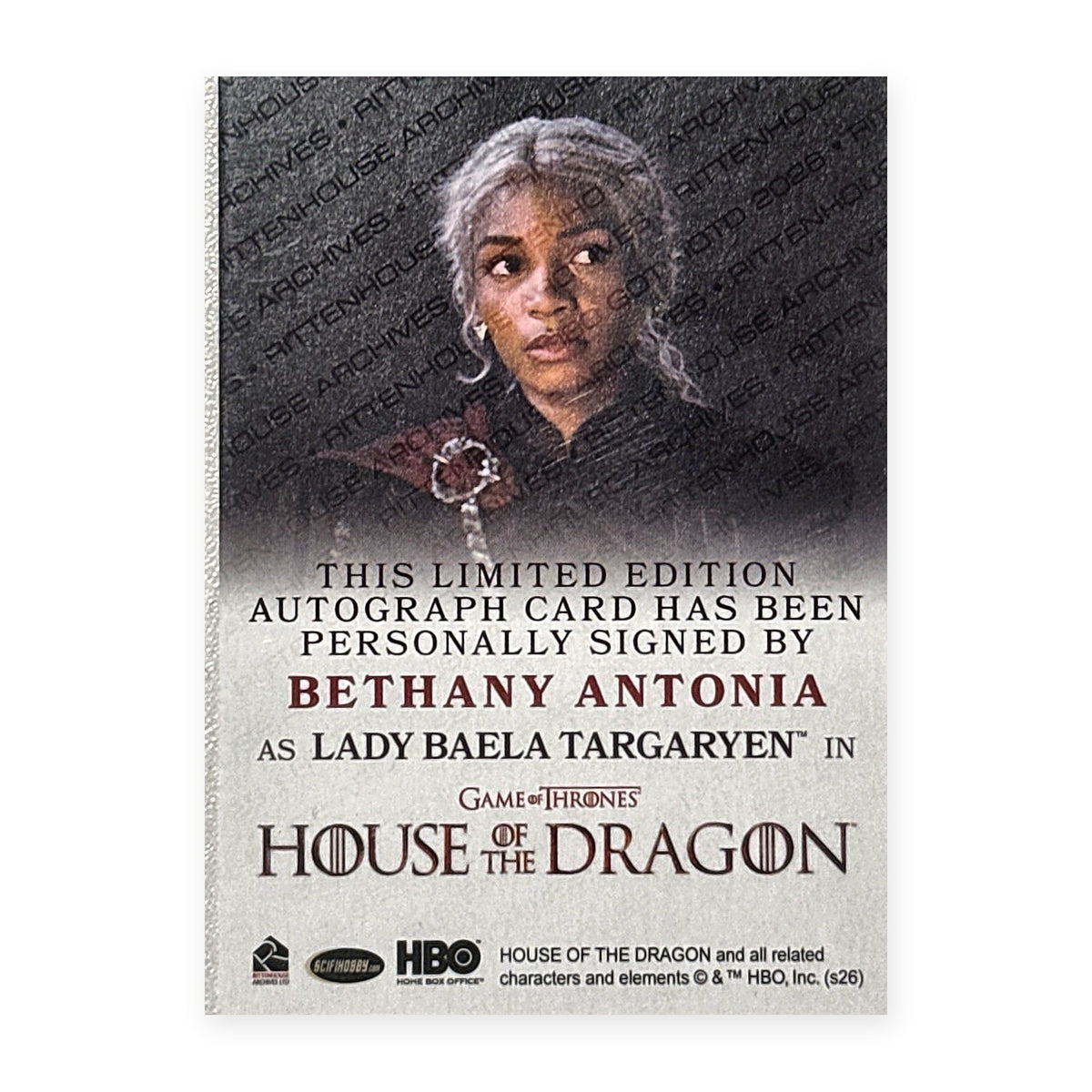 Bethany Antonia Lady Baela Targaryen Autograph HotD Series 2 Rückseite