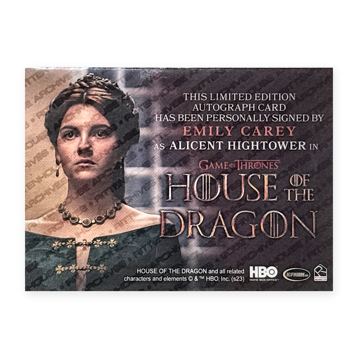 Emily Carey Lady Alicent Hightower Autograph HotD Series 2 Rückseite