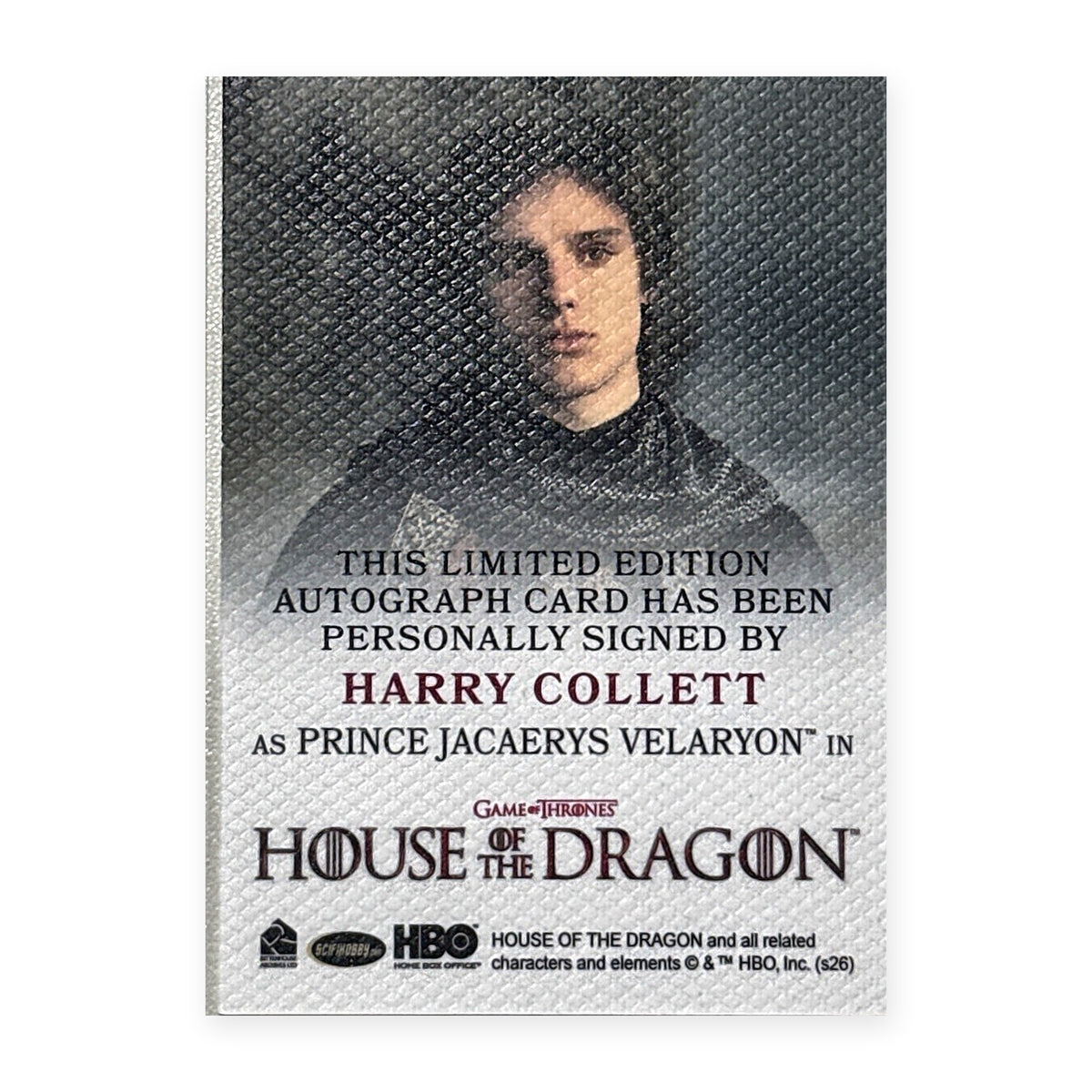 Harry Collett Prince Jacaerys Velaryon Autograph HotD Series 2 Rückseite