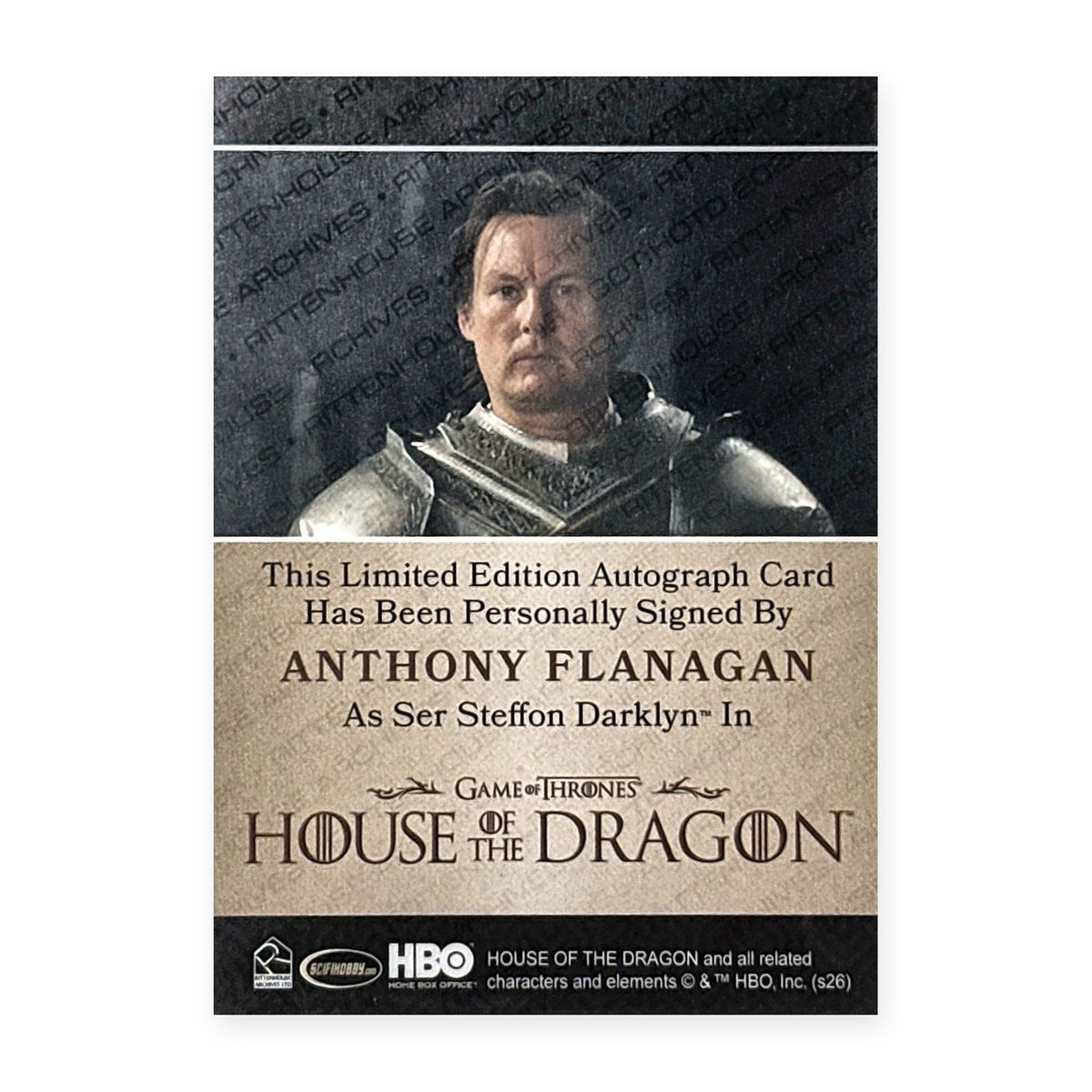 Anthony Flanagan Ser Steffon Darklyn Autograph HotD Series 2 Rückseite