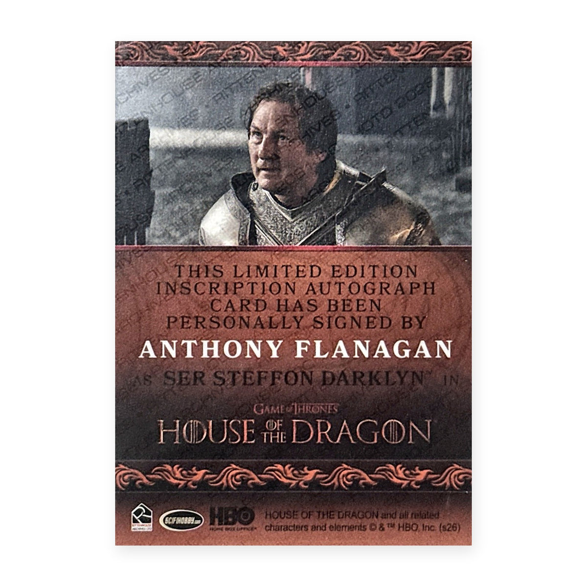 Anthony Flanagan Ser Steffon Darklyn Autograph HotD Series 2 Rückseite