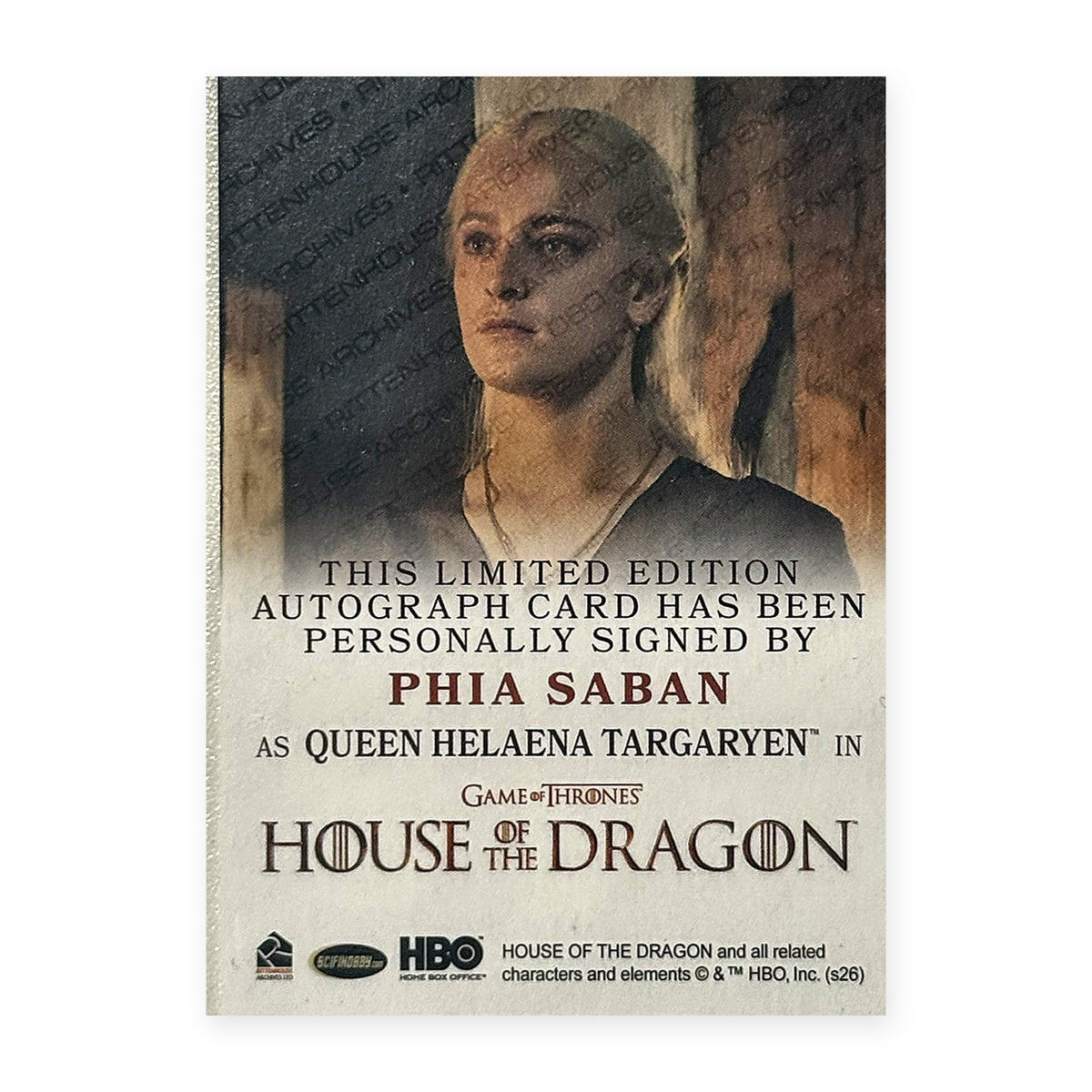 Phia Saban Queen Helaena Targaryen Autograph HotD Series 2 Rückseite
