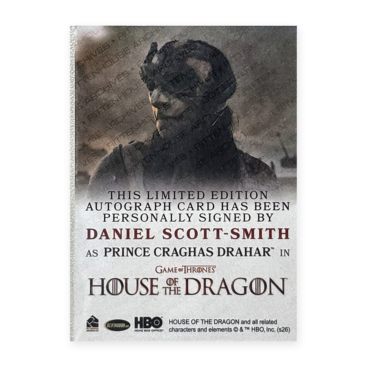 Daniel Scott-Smith Prince Craghas Drahar Autograph HotD Series 2 Rückseite