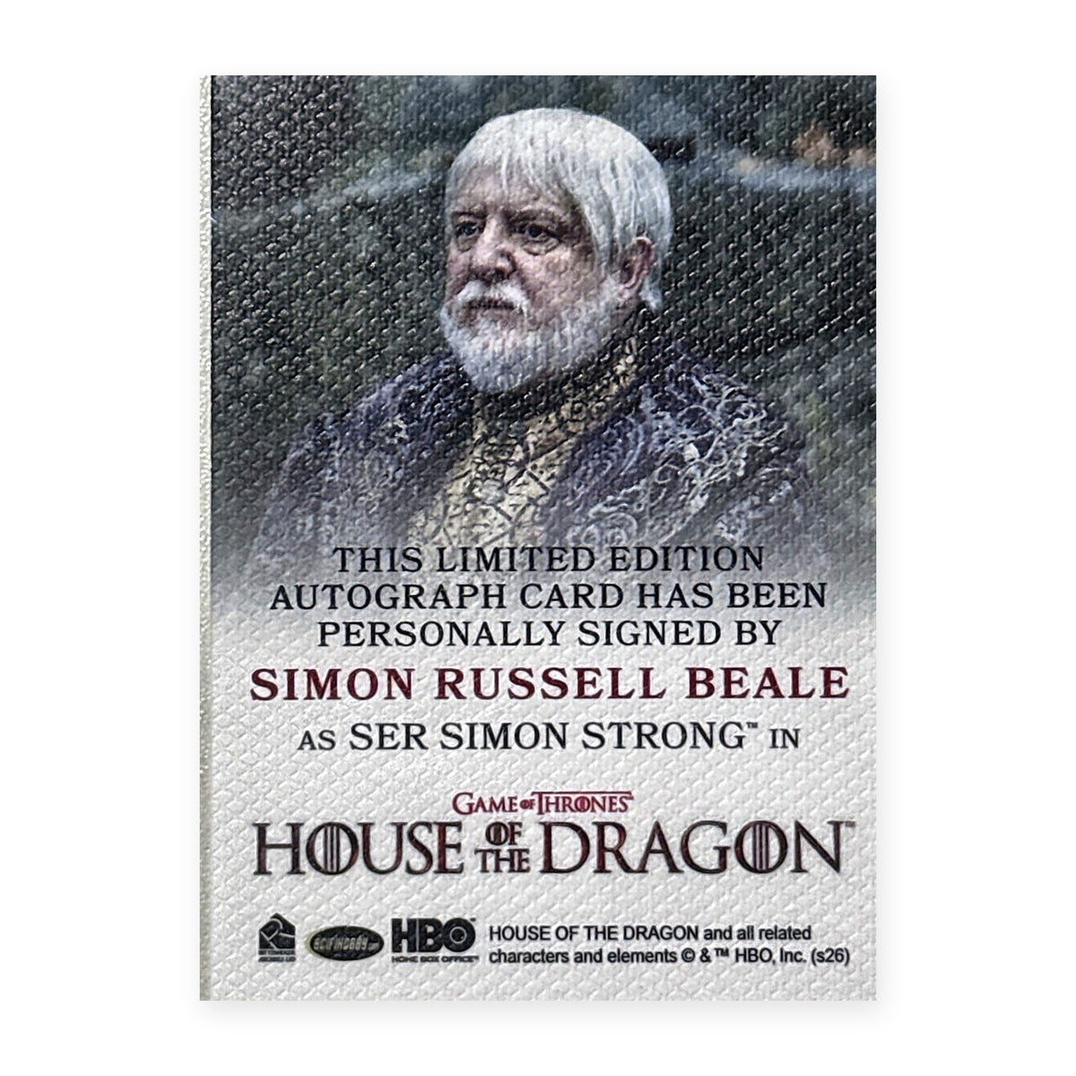Simon Russell Beale Ser Simon Strong Autograph HotD Series 2 Rückseite
