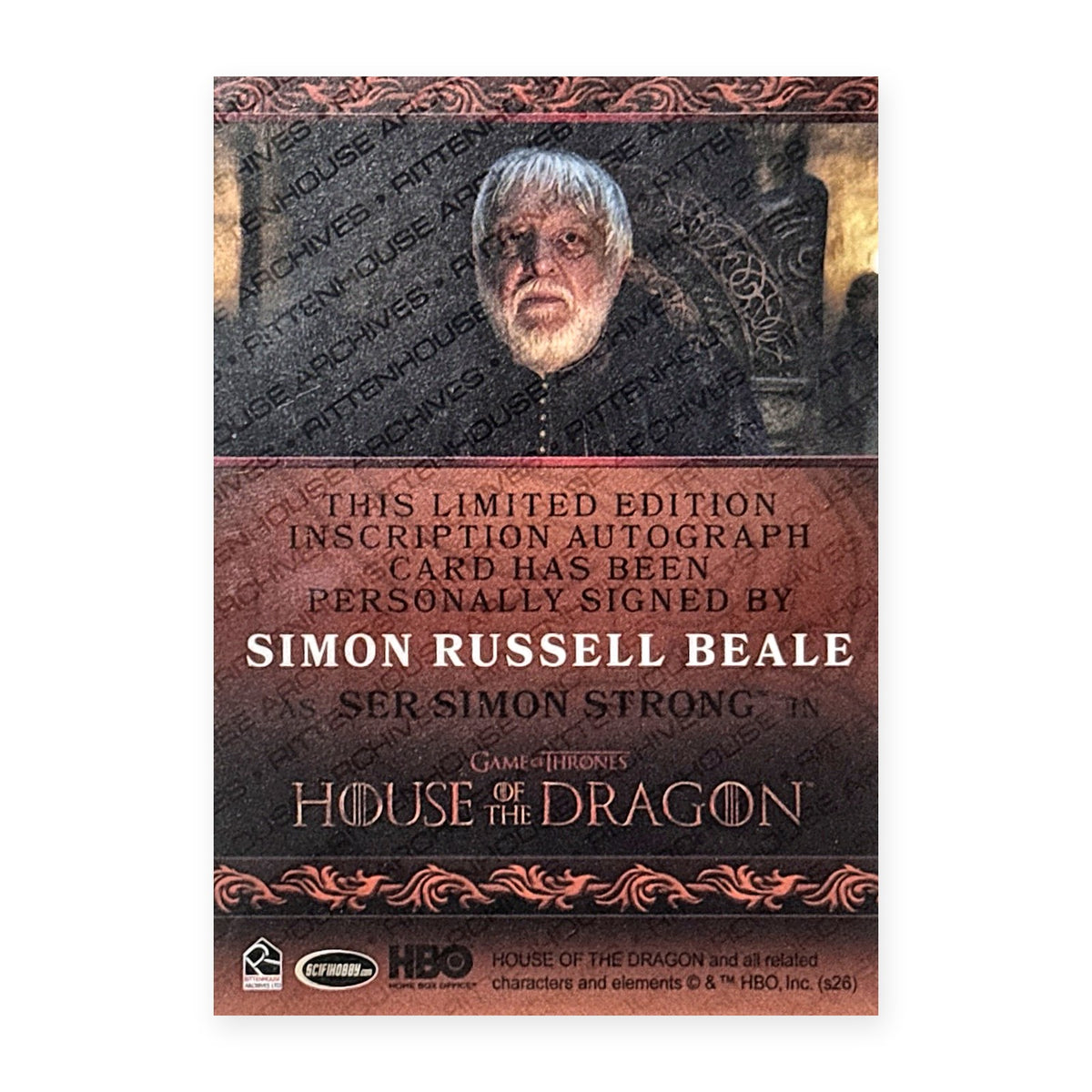Simon Russell Beale Ser Simon Strong Autograph HotD Series 2 Rückseite