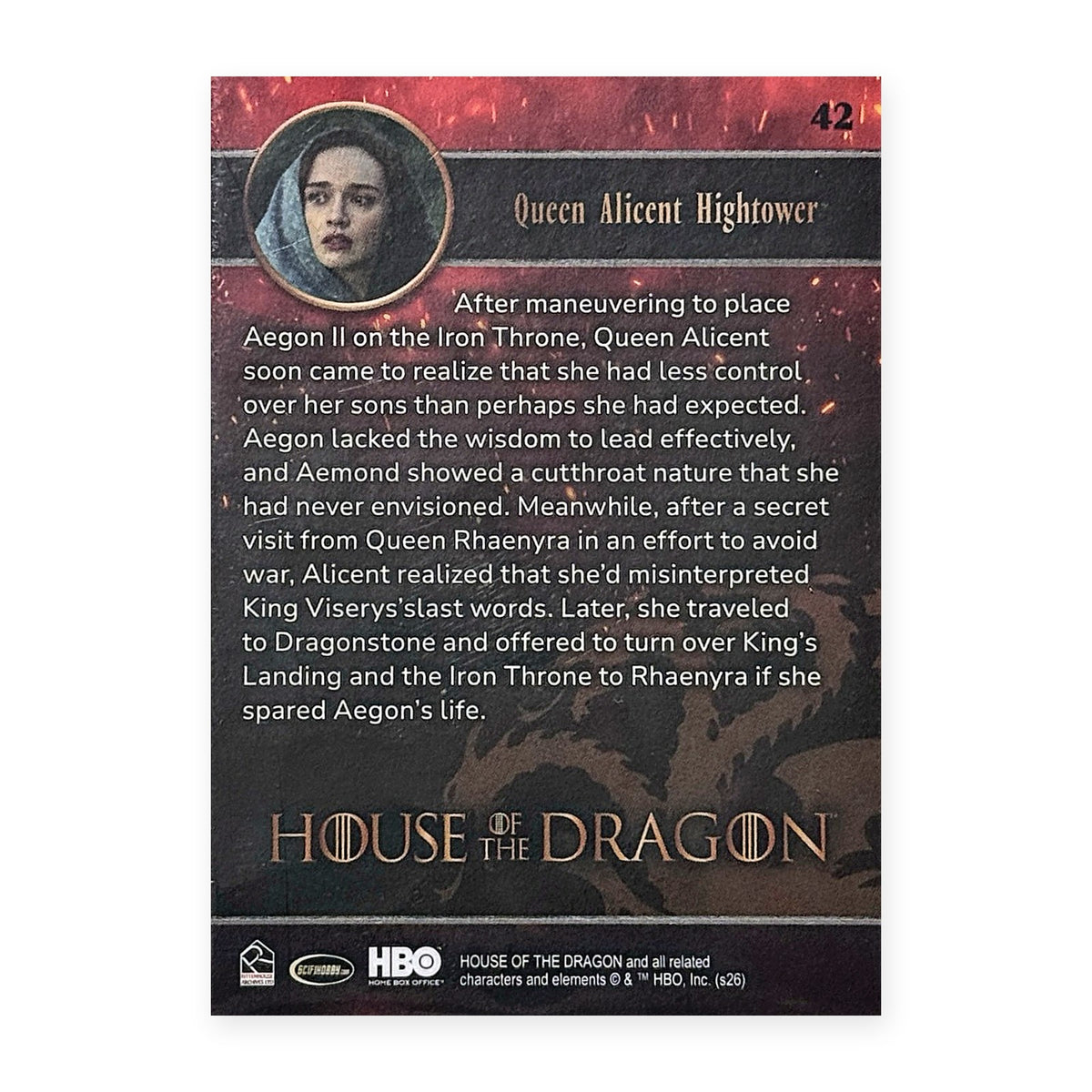 Queen Alicent Hightower 42 HotD Series 2 Rückseite